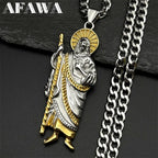 San Judas Tadeo Pendant Necklace for Men Women Stainless Steel Gold Silver Color Saint Jude Thaddeus Chain Amulet