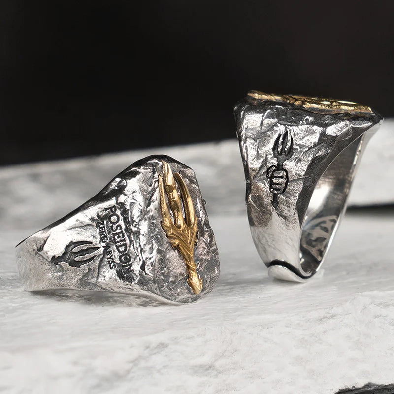 Trident Ring Trendy Male God Silver Ring cooper Punk Poseidon Fashion Jewelry