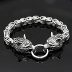 Men's Stainless Steel Viking Wolf Head Bracelet Vintage Personality Thick Chain Biker Punk Hip Hop Wristband Jewelry