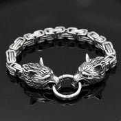Men's Stainless Steel Viking Wolf Head Bracelet Vintage Personality Thick Chain Biker Punk Hip Hop Wristband Jewelry