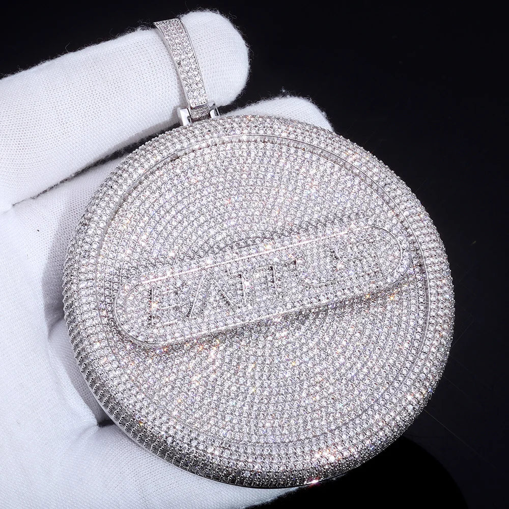Iced Out Letter Pendant Necklace Round 8CM