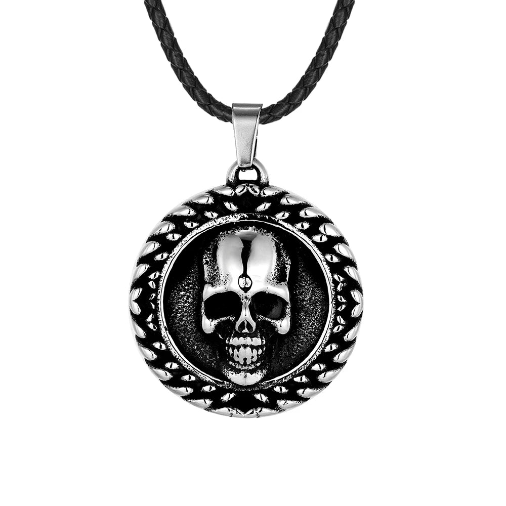 Viking Double-Sided Skull Pendant Necklace — Stainless