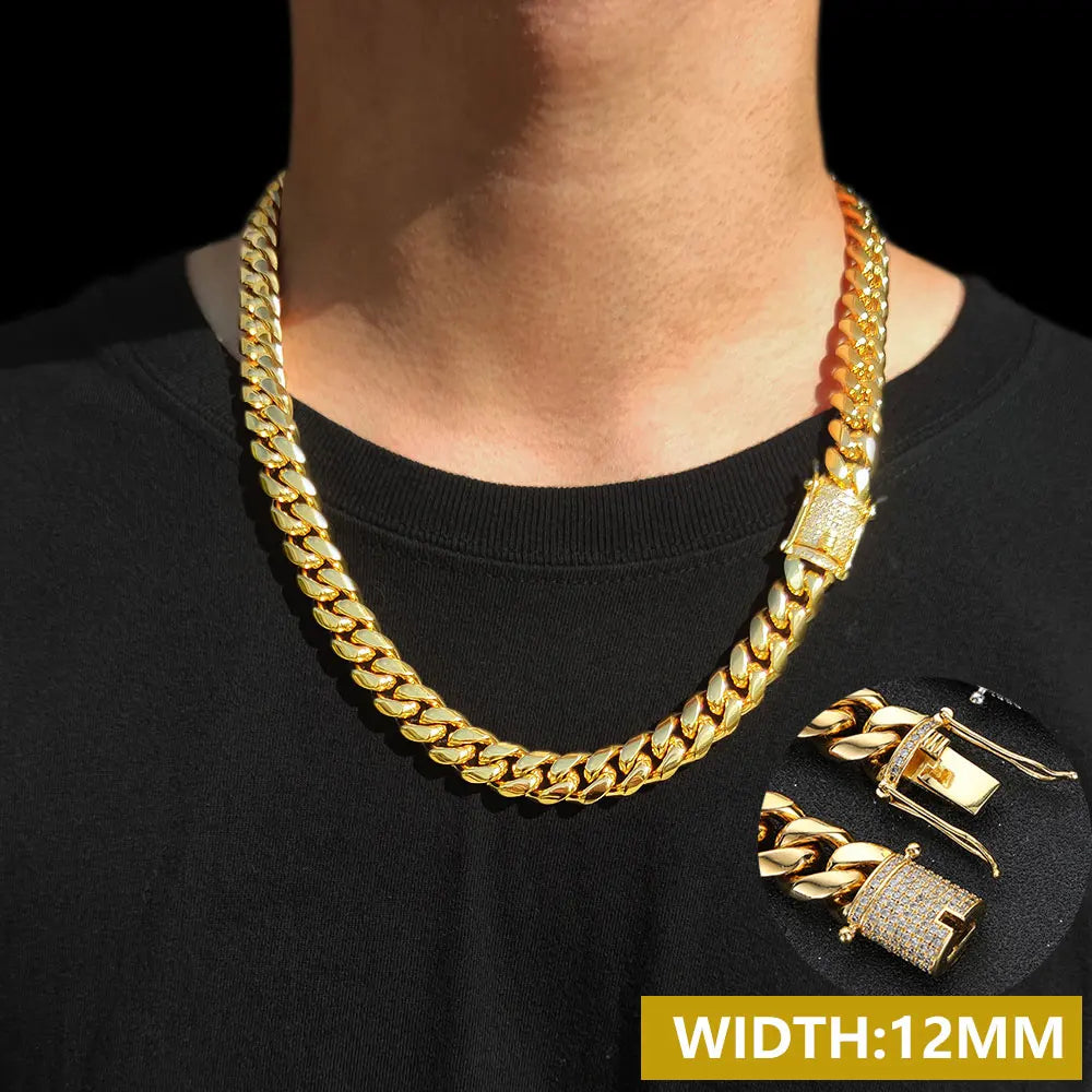 Iced Out Cuban Chain Necklace Stainless Steel Miami
