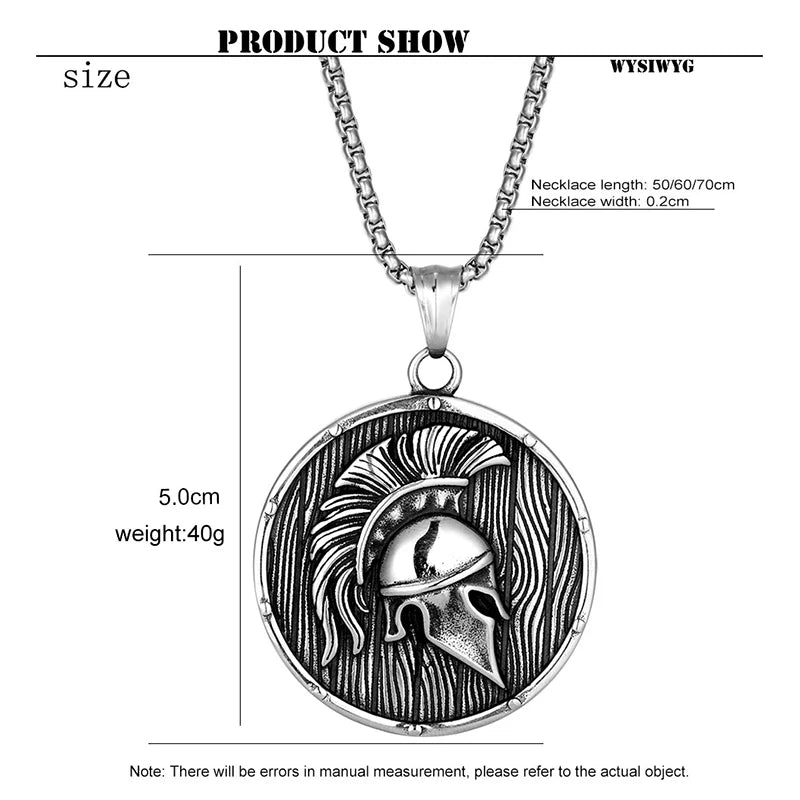 Spartan Shield Helmet Pendant Necklace — Retro, Stainless Steel