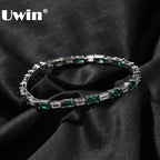 UWIN Iced Out Baguettecz Green&White CZ Tennis Bracelets for Women Bling Cubic Zirconia Chain Bracelet Fashion Jewelry for Gift