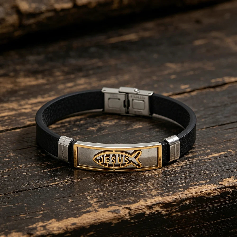 Jesus Cross Silicone Bracelet — Stainless Steel