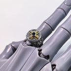 Tibetan Vajra Adjustable Open Ring — Golden Two-Tone Band