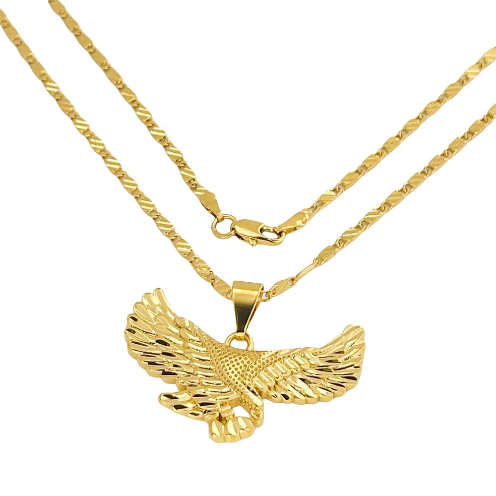 Luxury 24K 9999 Pure Gold real gold Necklace Big Show Grand Eagle Pendant Necklace
