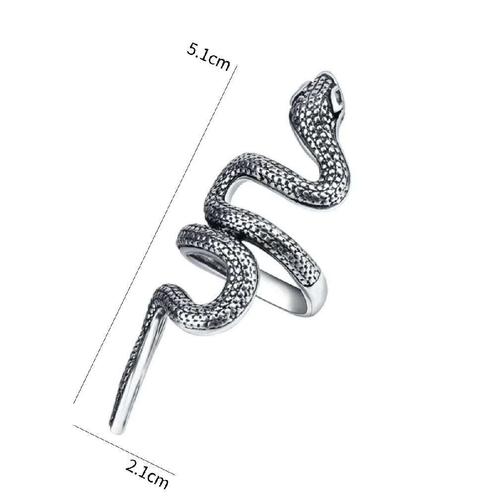 Gothic Snake Adjustable Ring — Silver-Tone Zinc Alloy