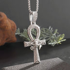 Shining Iced Out Ancient Egyptian God Eye of Horus Cross Pendant Necklace for Men and Women Hip Hop Trendy Amulet
