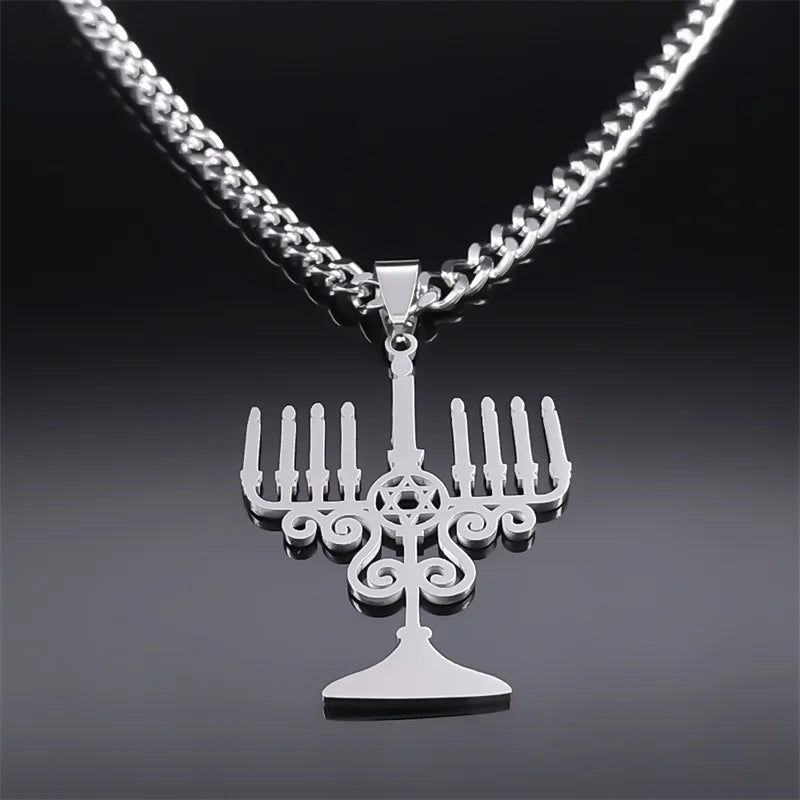 Jewish Menorah Star of David Pendant — SS