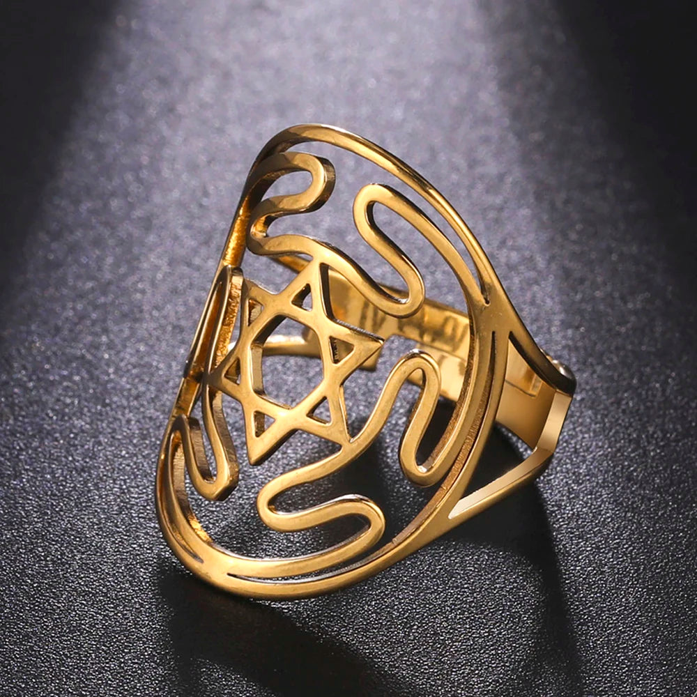 Wheel of Hecate Symbol Adjustable Ring — Stainless Steel