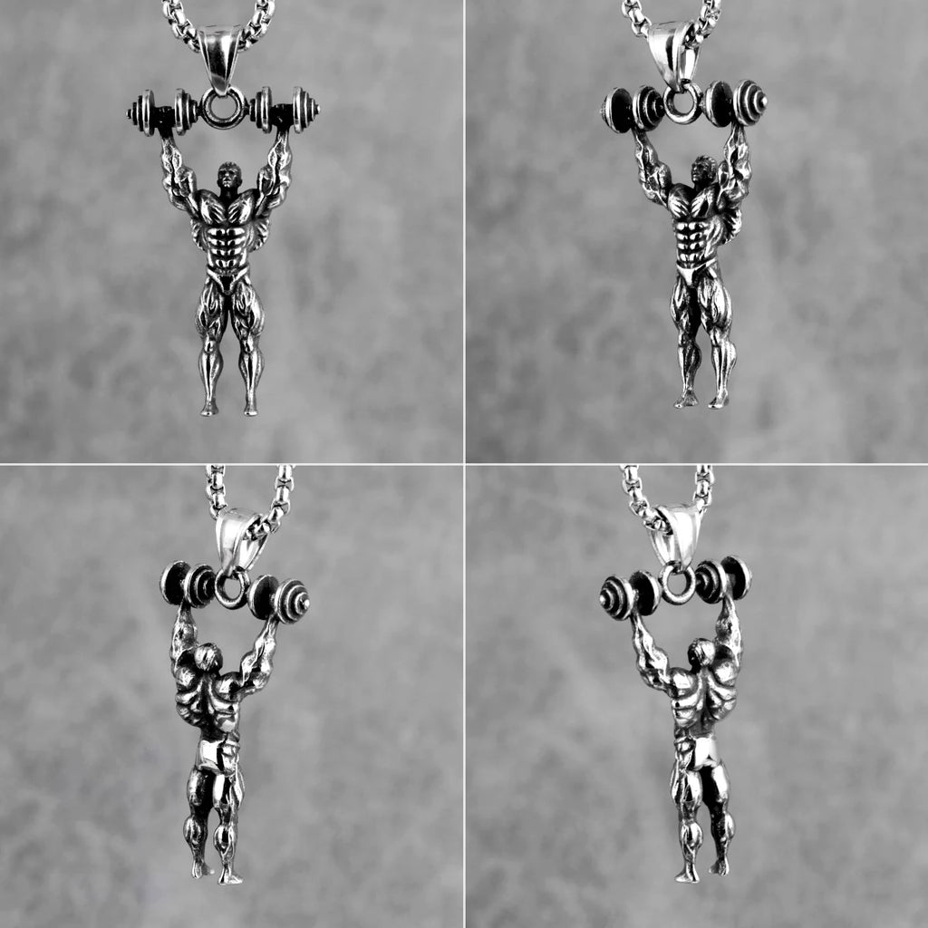 Dumbbell Fitness Pendant Necklace — Stainless Steel
