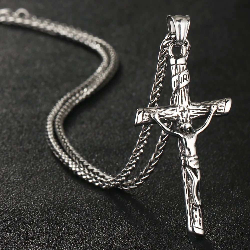 St. Benedict Exorcism Cross Pendant Necklace — Stainless Steel