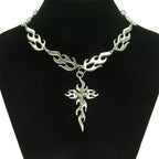 Fashion Hip-hop Sliver Color Flame Cross Crow Skull Pendant Necklace for Women Men Couple Gothic Halloween Party Jewelry Gifts