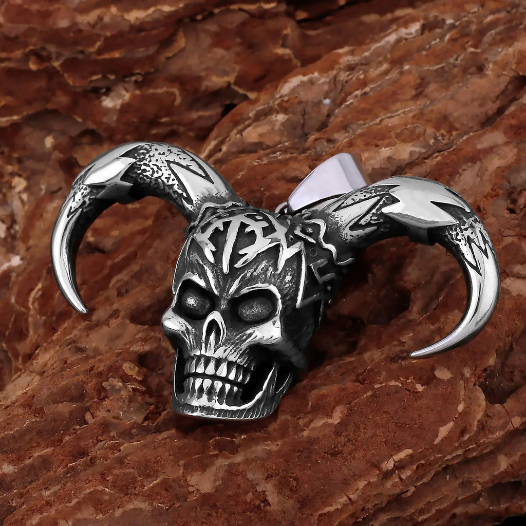 Viking Ghost Skull Pendant Necklace — Stainless