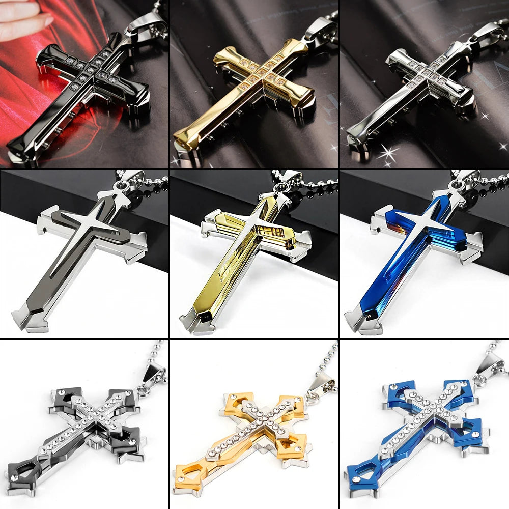 Iced Out Cross Black Pendant Zircon Punk