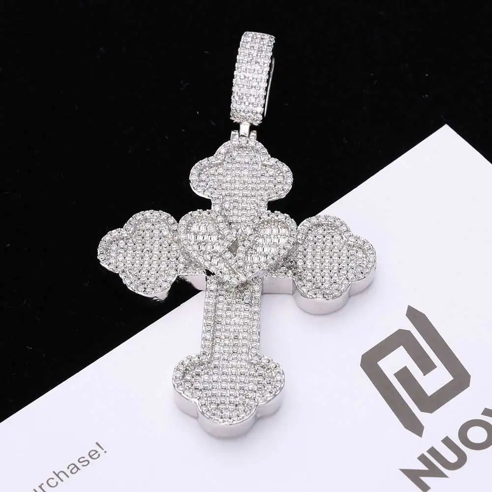 Iced Out Cross Pendant Necklace Stainless Steel