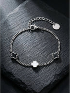 Cross Black Contrast Charm Bracelet — Stainless Steel