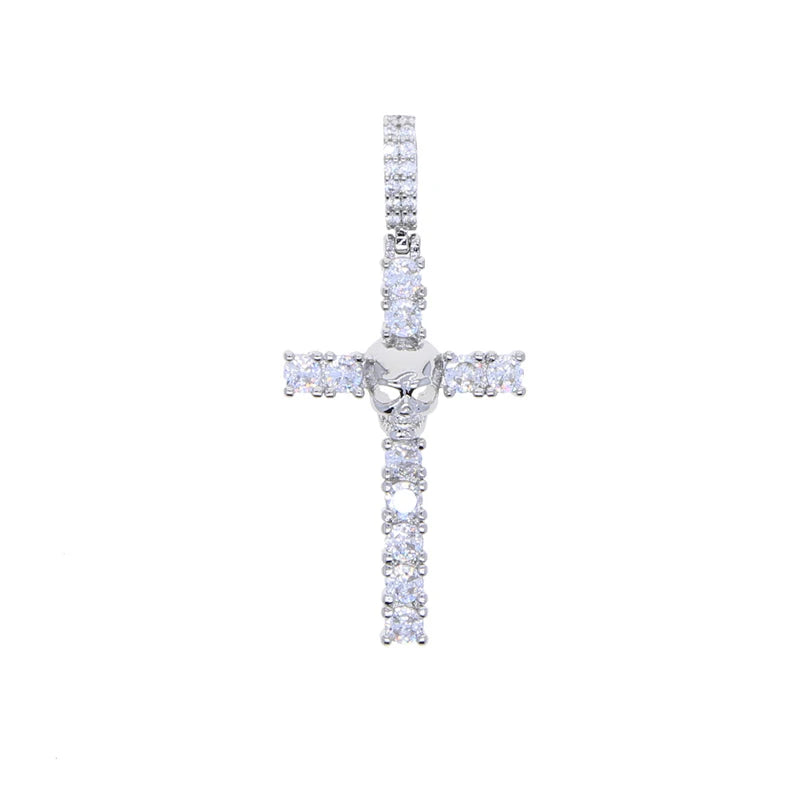 New Iced Out Bling CZ Cross Pendant Necklace Silver Color Prong Setting Cubic Zirconia Jesus Charm Men Women Hip Hop