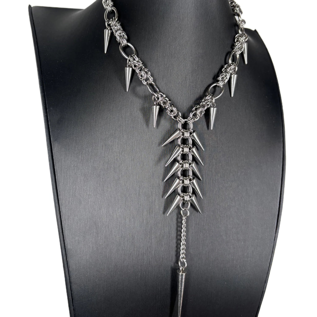 Punk Grunge Goth Rivet Geometric Long Pendant Chain Necklace