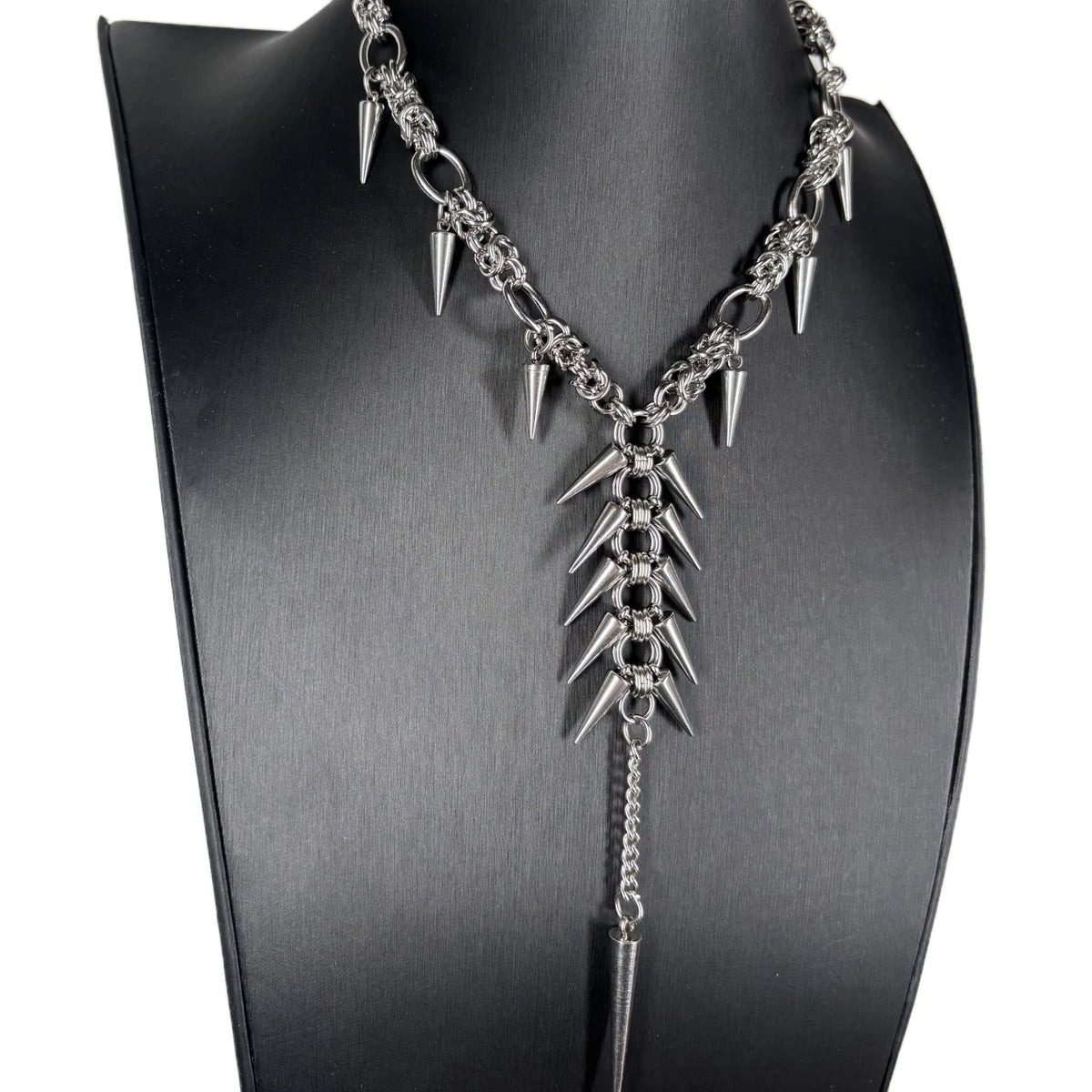 Punk Grunge Goth Rivet Geometric Long Pendant Chain Necklace