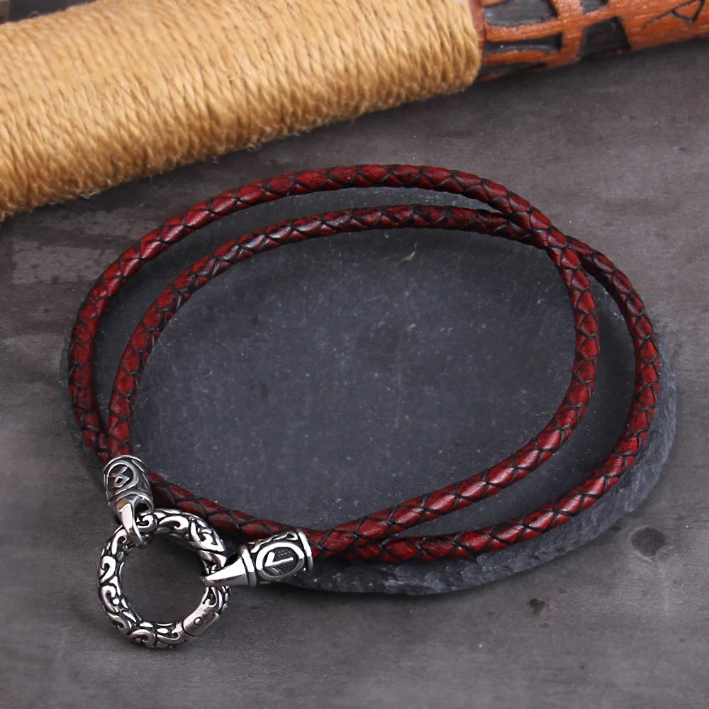Nordic viking rune with Open Round Clasp pendant necklace stainless steel chain with wood box