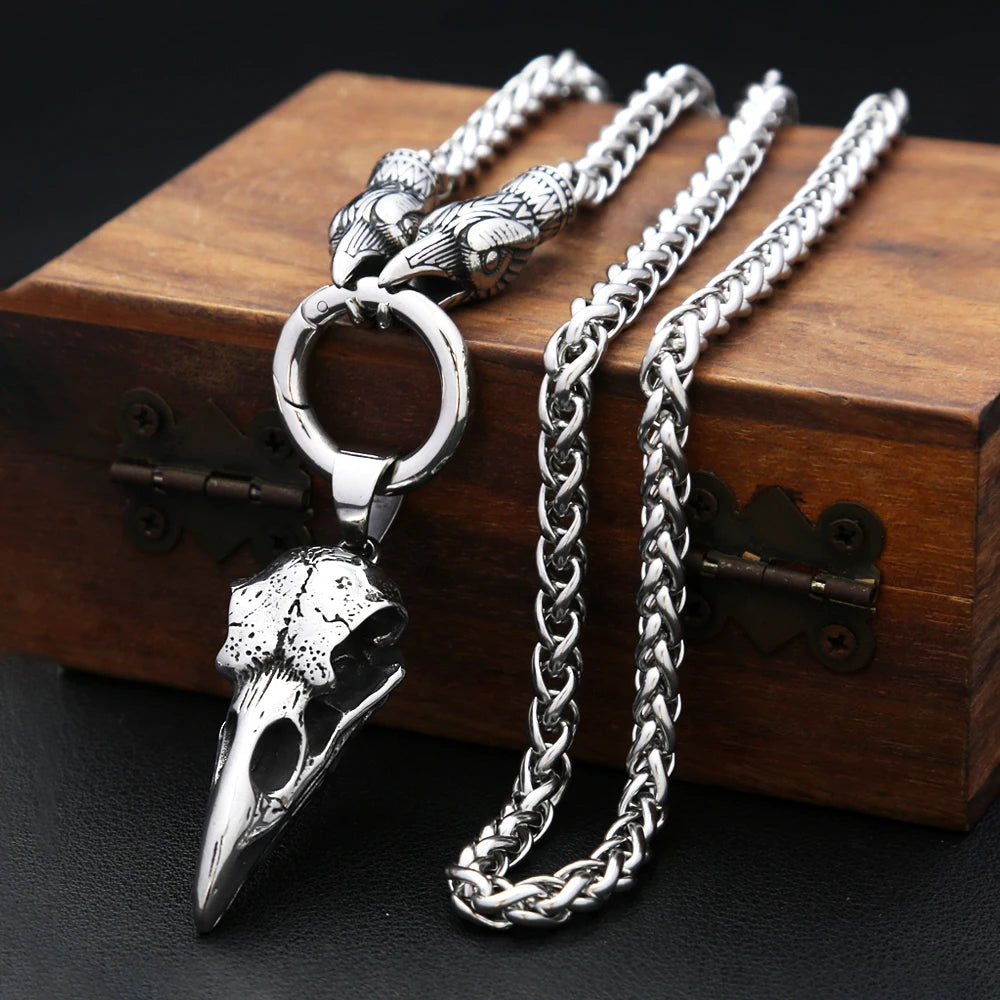 Crow Skull Viking Pendant — Stainless Steel