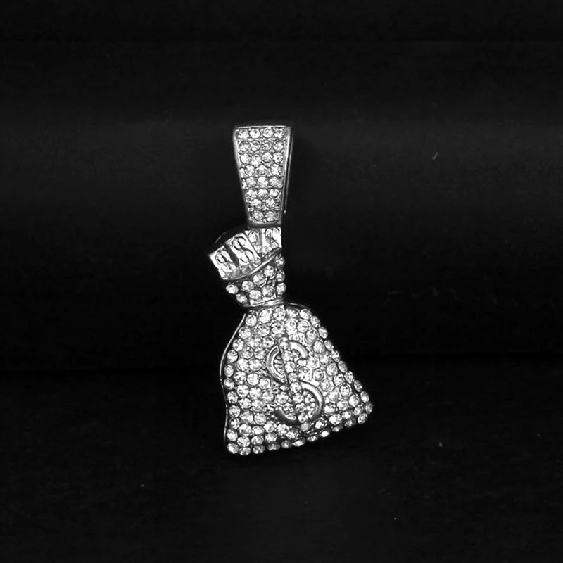 Women Men Hip Hop Jewelry Bling Rhinestone Dollar Sign Money Bag One Hundred Dollar Pendant For Iced Out Necklace Jewellery