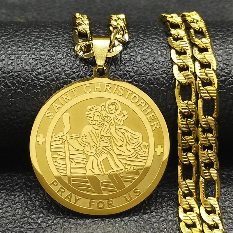 Jesus Saint Christopher Pendant Necklace — Stainless Steel