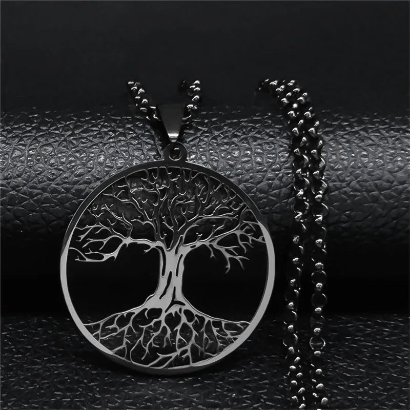 Tree of Life Black Chain Necklace — Stainless Steel