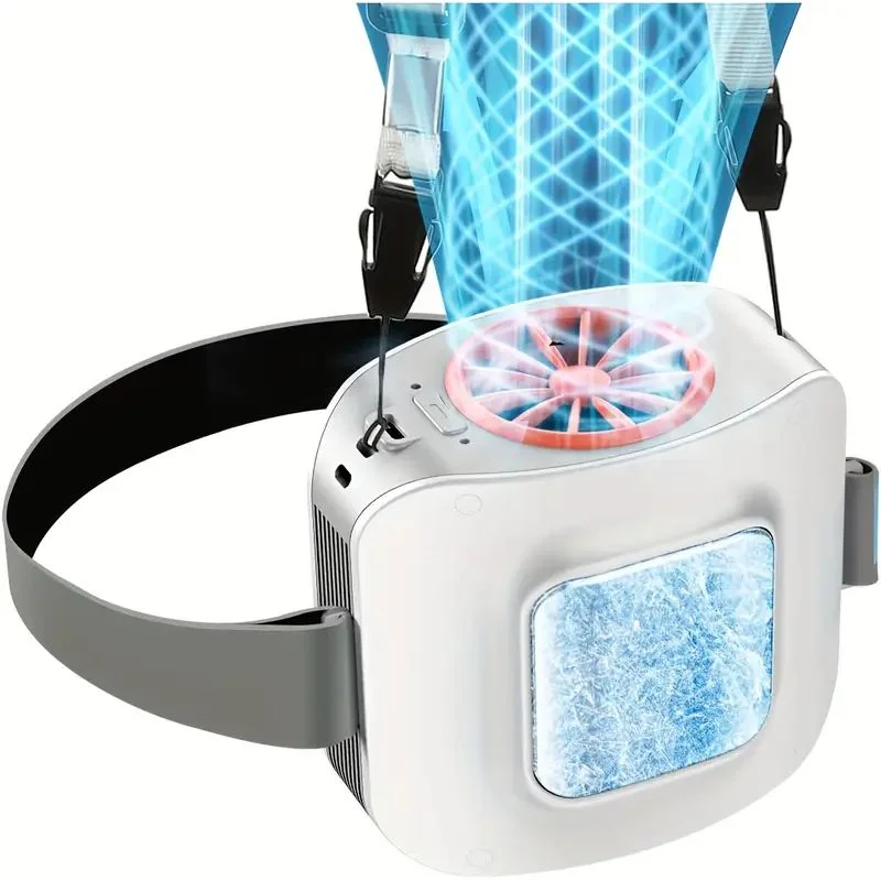10000mAh Portable Waist Fan with 2 Detachable Straps & Semiconductor Cooling Plate - 13500RPM Hands-Free Wearable