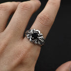 Sword & Rose Black Zircon Open Ring — Silver