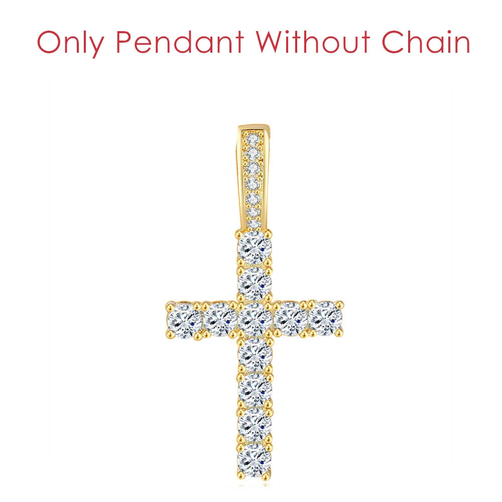 Cross Pendant Rope Chain Necklace Iced Out CZ