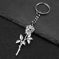 Rose Flower Silver Pendant Keychain — Stainless Steel