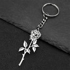 Rose Flower Silver Pendant Keychain — Stainless Steel