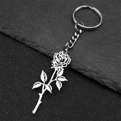 Rose Flower Silver Keychain — Stainless Steel Gothic Plant