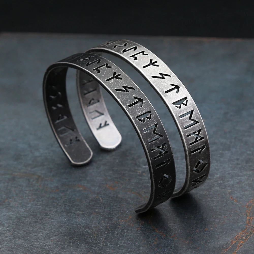 Viking Runes Cuff Bracelet — Stainless Steel