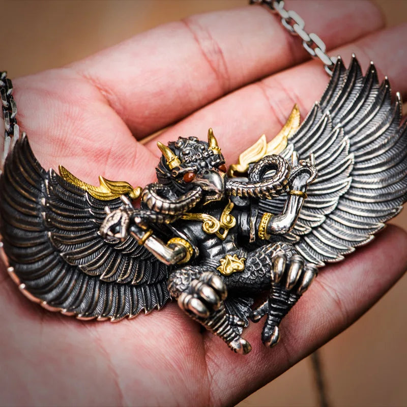 Silver Great Golden-Winged Bird Tibetan Style Men's and Women's Ethnic Style Amulet Decoration Necklace Pendant