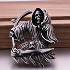 Gothic Stainless Steel Death Scythe Skull Necklace Pendant Punk Biker Men Grim Reaper Pendant Fashionable Men's Chain