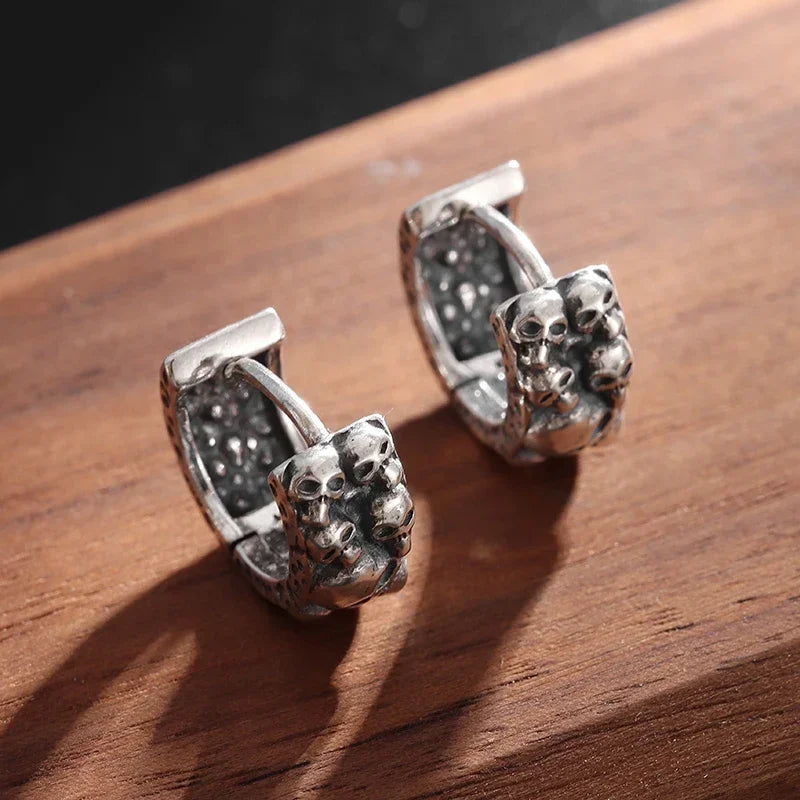 Gothic Spiked Hoop Earrings Small Textured Huggie — Two-Tone