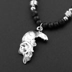 Gothic Half Skull Pendant Bracelet Black Lava Stone Beaded Adjustable Wax Rope Bracelets Men Punk Rock Jewelry