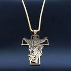 Jesus Cross & Virgin Mary Cutout Necklace — Stainless Steel