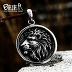 Round Lion Wolf Tiger Pendant — Stainless Steel