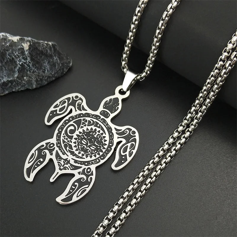 Sun Moon Turtle Pendant — Silver Stainless