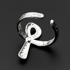 Egyptian Ankh Cross Key Of Life Adjustable Open Rings for Women Men Stainless Steel Rune Finger Ring Rhinestone Amulet