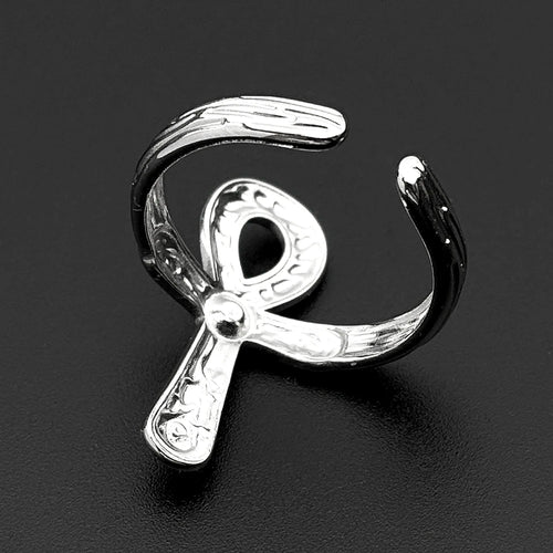 Egyptian Ankh Cross Key Of Life Adjustable Open Rings for Women Men Stainless Steel Rune Finger Ring Rhinestone Amulet