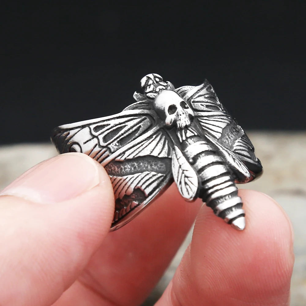 Butterfly Skull Steel Ring Gothic Punk Motorcycle