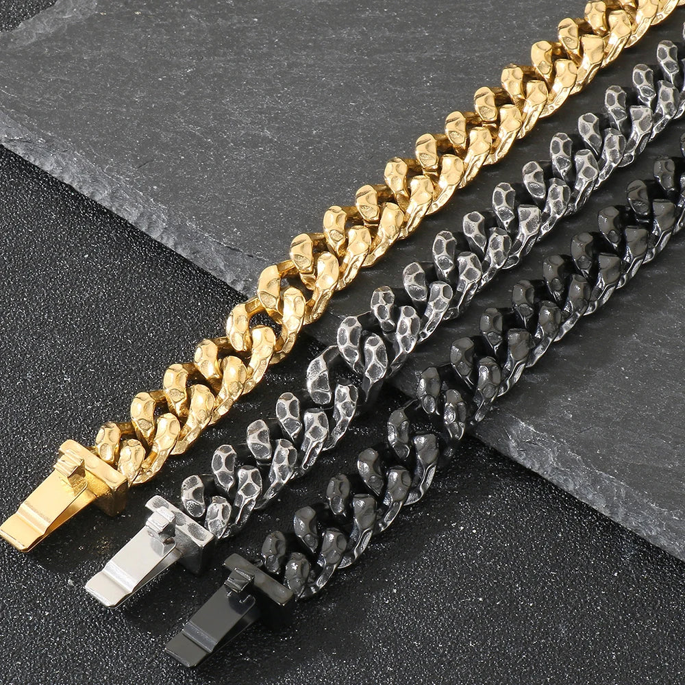 60CM Long 13MM Wide Choker Necklace Man Men's Solid Stainless Steel Curb Cuban Link Chain Necklaces for Men Male