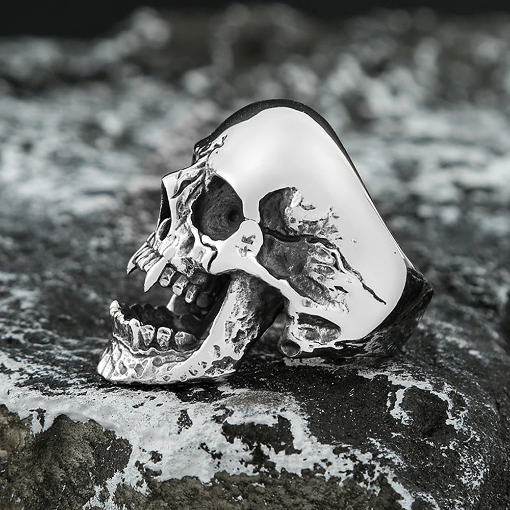 High Polish Gothic Vampire Skull Rings For Men Heavy Skull Stainless Steel Biker Ring Punk Motorcyclist Jewelry Gift